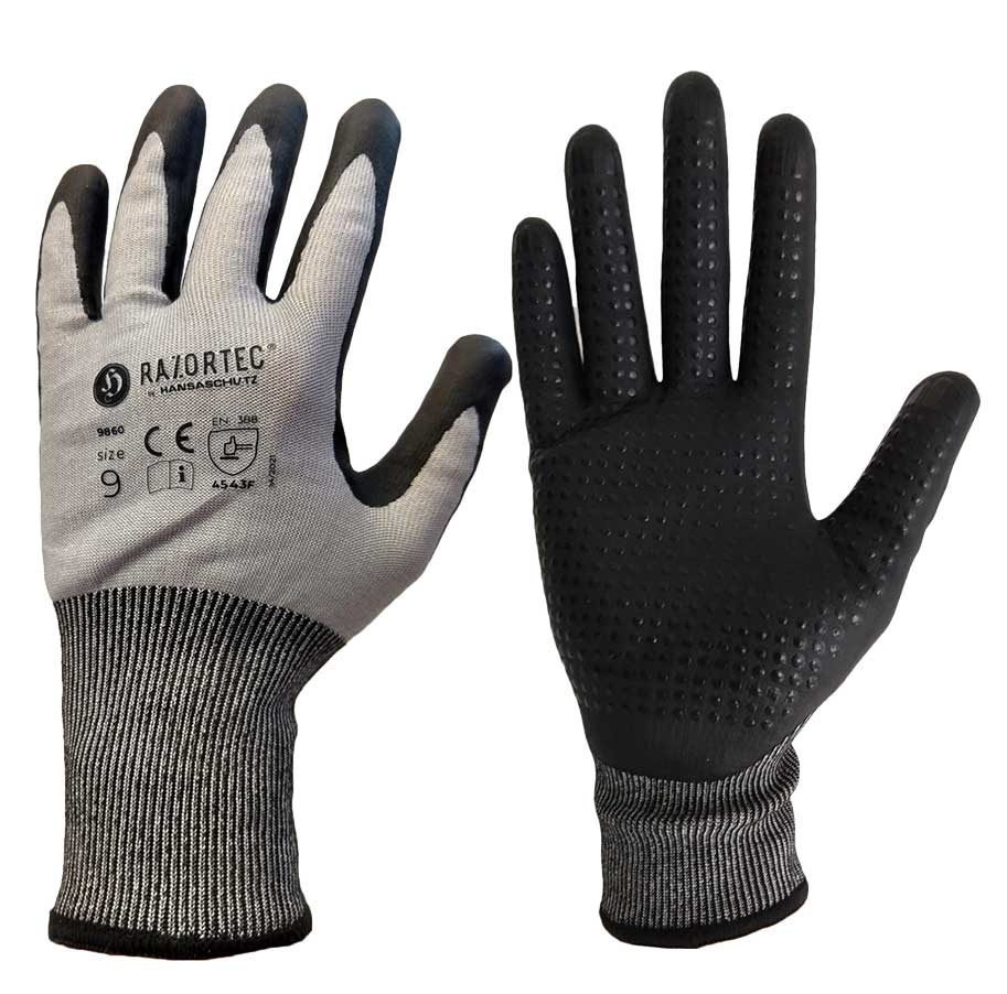 HansaTec 9860 Cut F Nitrile Glove with Extra Dots cut protection F