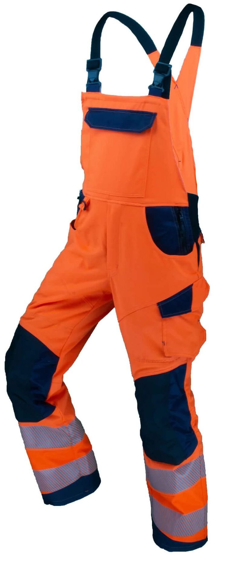 4182LH_1 Asatex 4182LH Warnschutz-Latzhose leuchtorange-dunkelblau