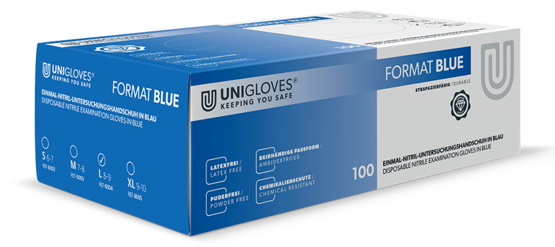 unigloves_format_blue_292674 Unigloves Format Blue - EN 374 disposable nitrile gloves powder free blue