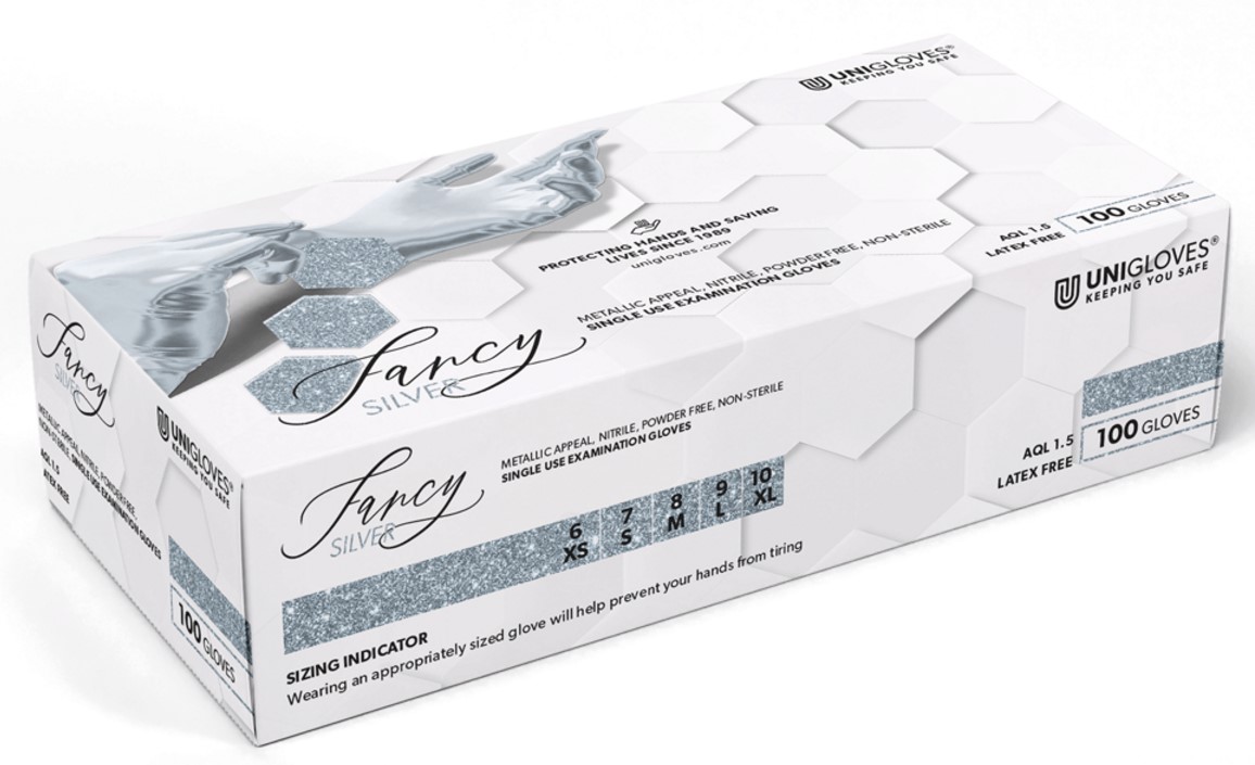 Unigloves Fancy Silver disposable nitrile gloves food safe