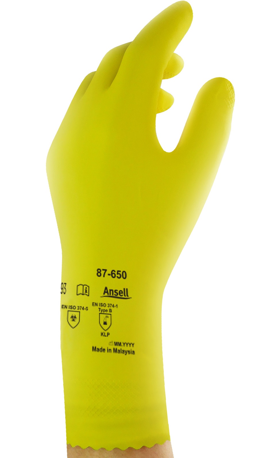 AlphaTec-87-650-Yellow-Product-U-Card Ansell AlphaTec 87-650 Latex-Chemikalienschutzhandschuhe