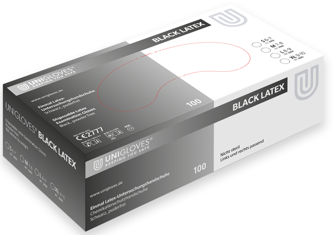 Unigloves Black Latex disposable gloves powder free