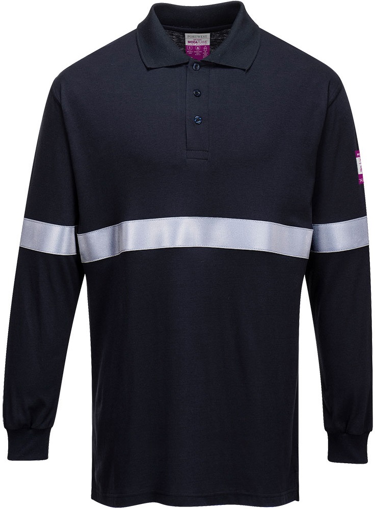 FR03NAR Portwest FR03 Langarm Poloshirt mit Reflektionsstreifen 40+ UPF