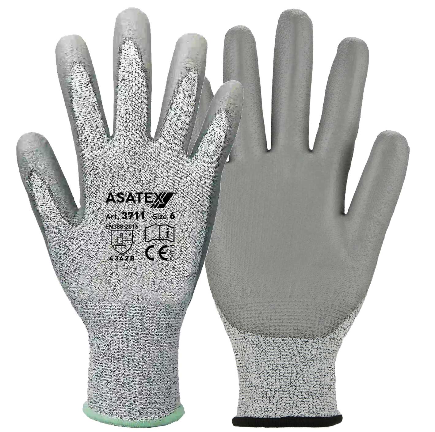 37116ZheuvUhsGpck 3711 Cut resistant gloves grey Level 3 with PU-coating