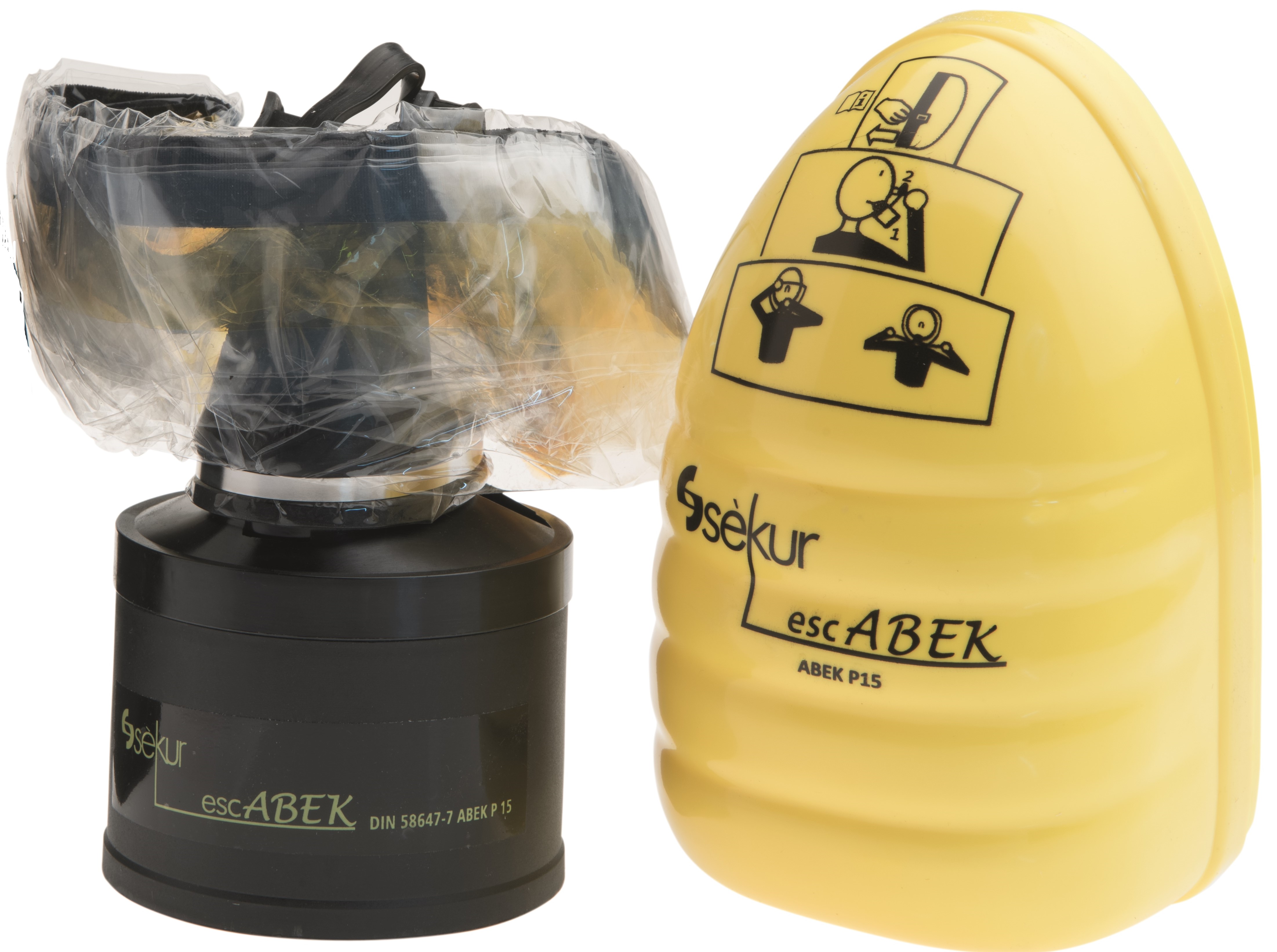 Ekastu escape filter device with hood escABEK-P3 15 with belt holder