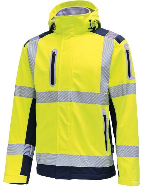 15fKcbbyytLI9W Vizwell VW177TY high visibility softshell jacket with hood fluorescent yellow navy