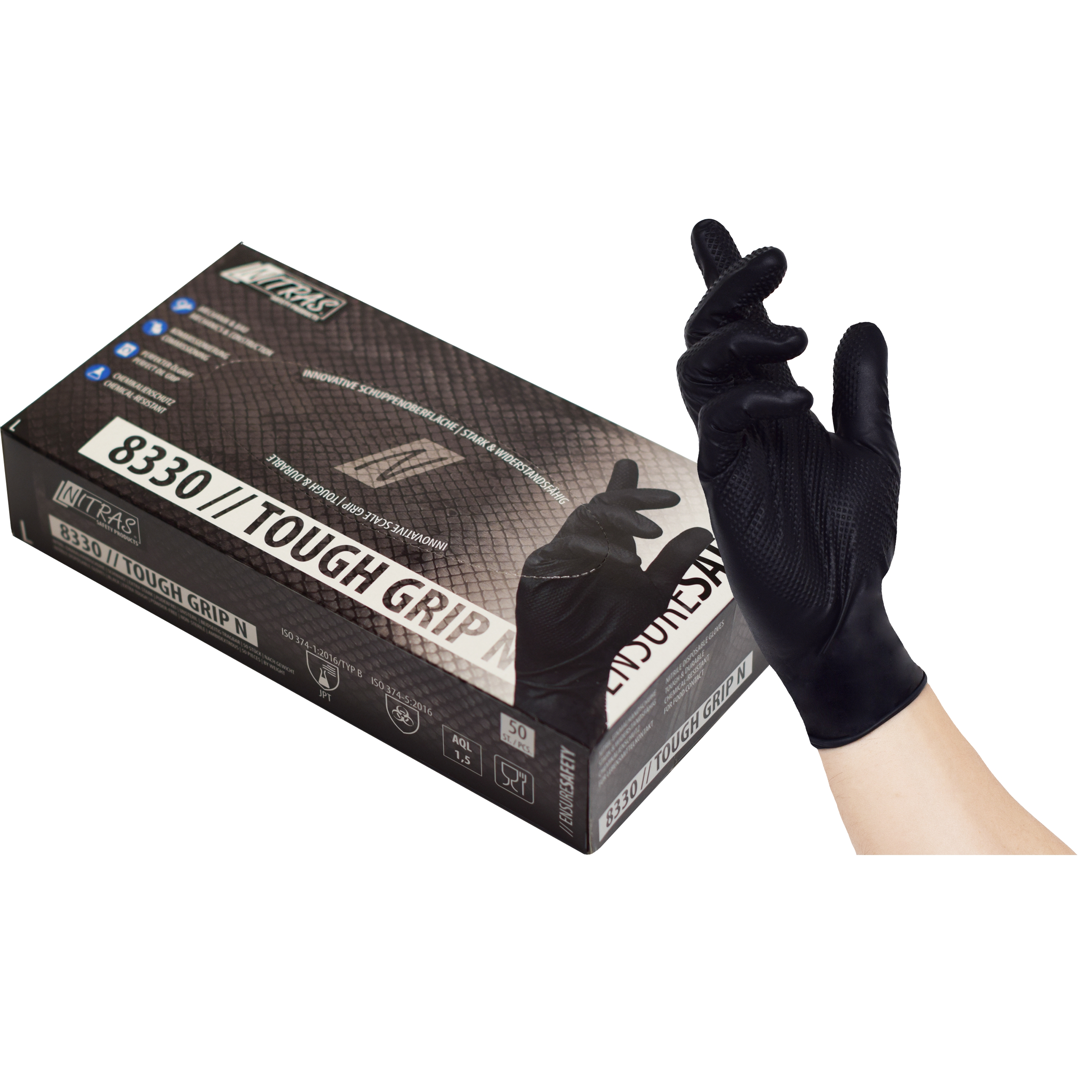 Nitras 8330 Tough Grip N Einmalhandschuhe schwarz