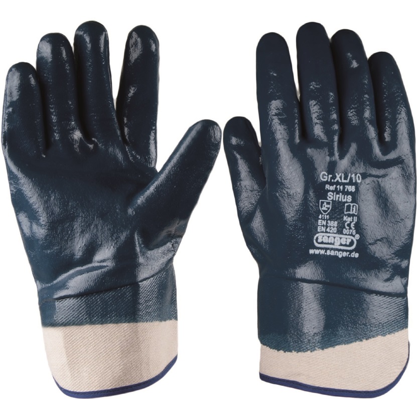 sirius Cotton protective gloves Sirius with liquid-proof nitrile coating and gauntlet