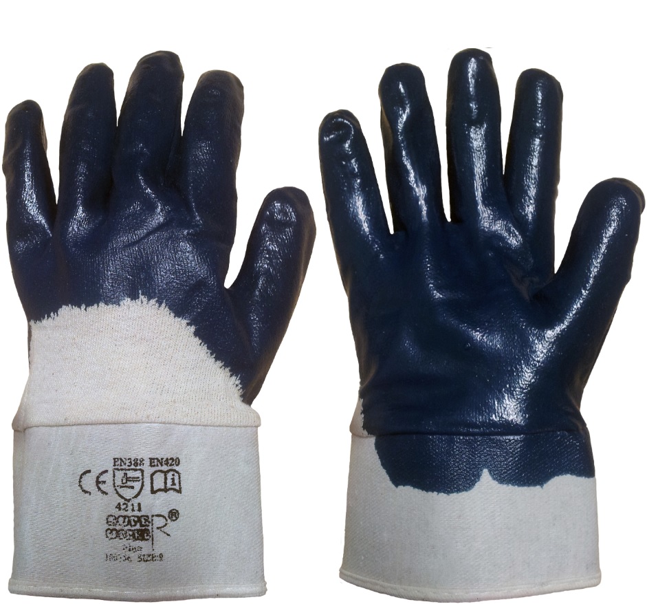 Super Worker blue gloves with nitrile coating and cuff
