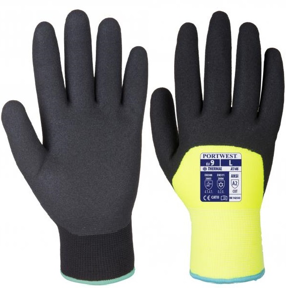 a146yer-2 Portwest A146 Artic Winter Gloves 3/4 coated yellow-black
