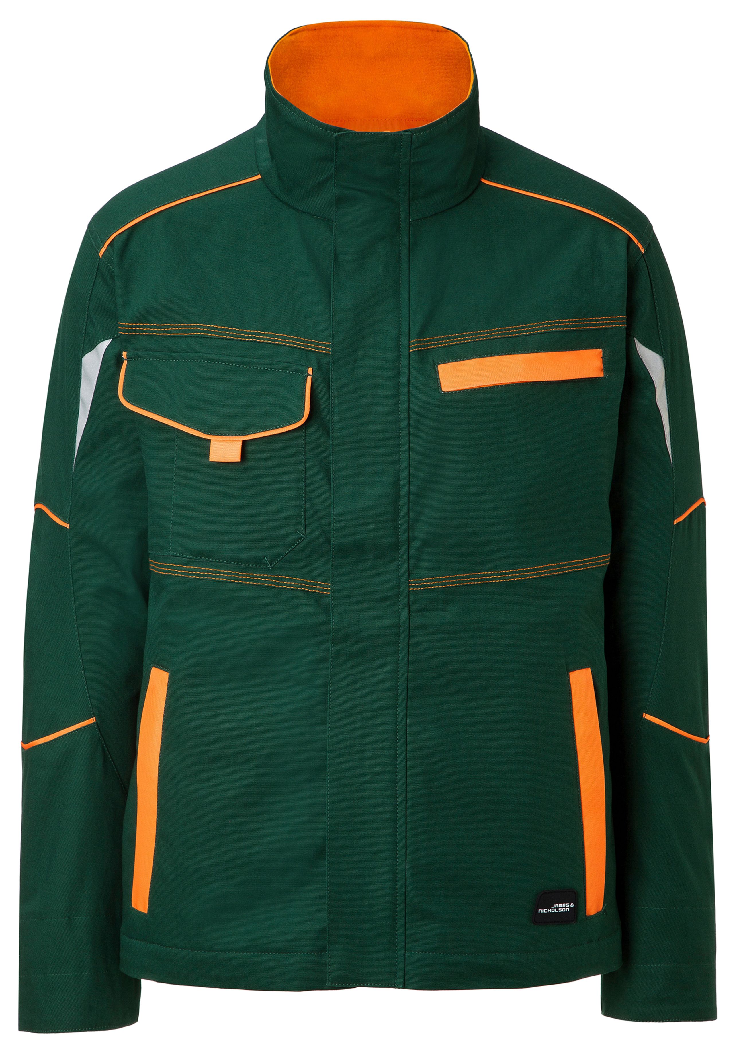 jn849-dark-green-orange-front James & Nicholson JN849 Workwear Waist Jacket Level 2 in 8 Colors
