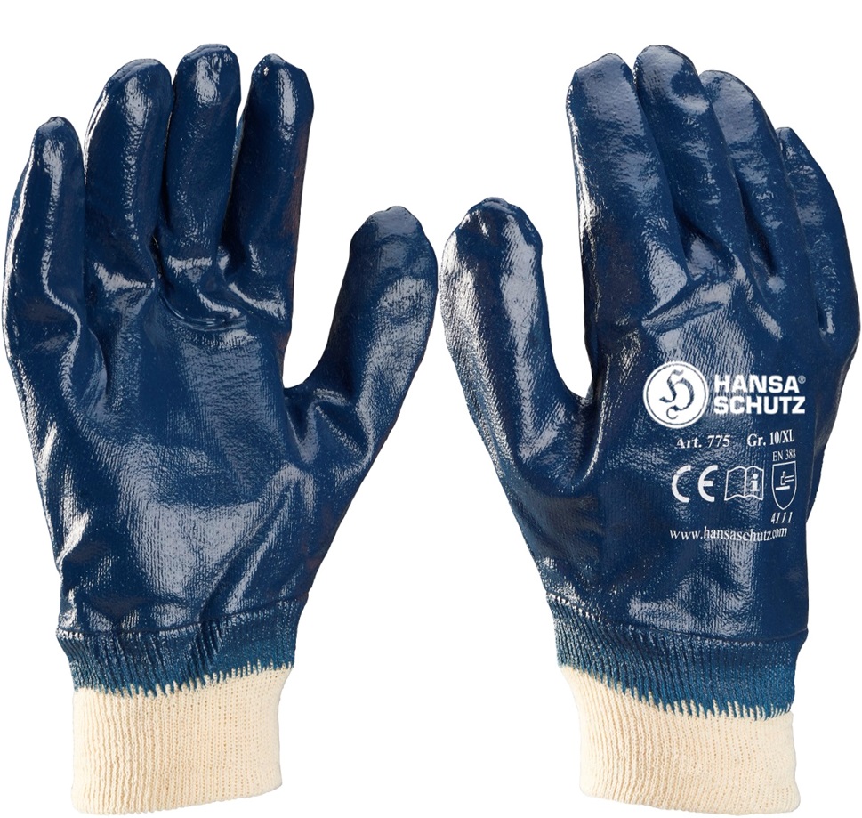 775-2 HansaTec 775 Nitrile protective gloves fully coated with knitted waistband