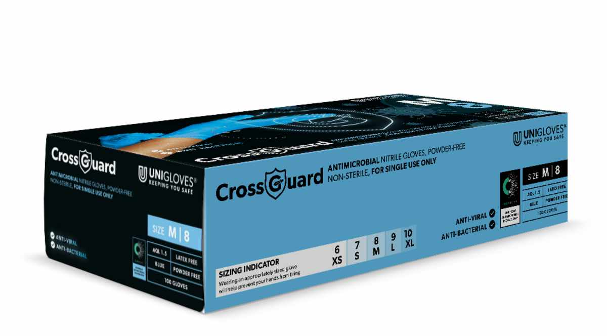 Unigloves Crossguard antimikrobielle Nitrilhandschuhe blau puderfrei