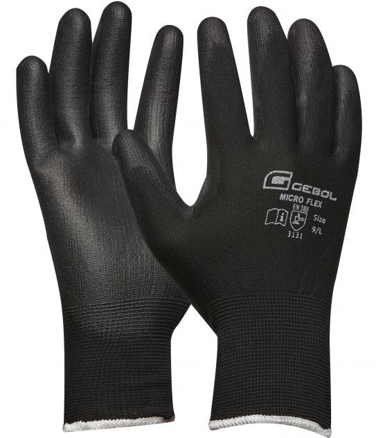 709242s-709245sneu-1 Gebol Micro Flex Black Protective Gloves with PU Coating