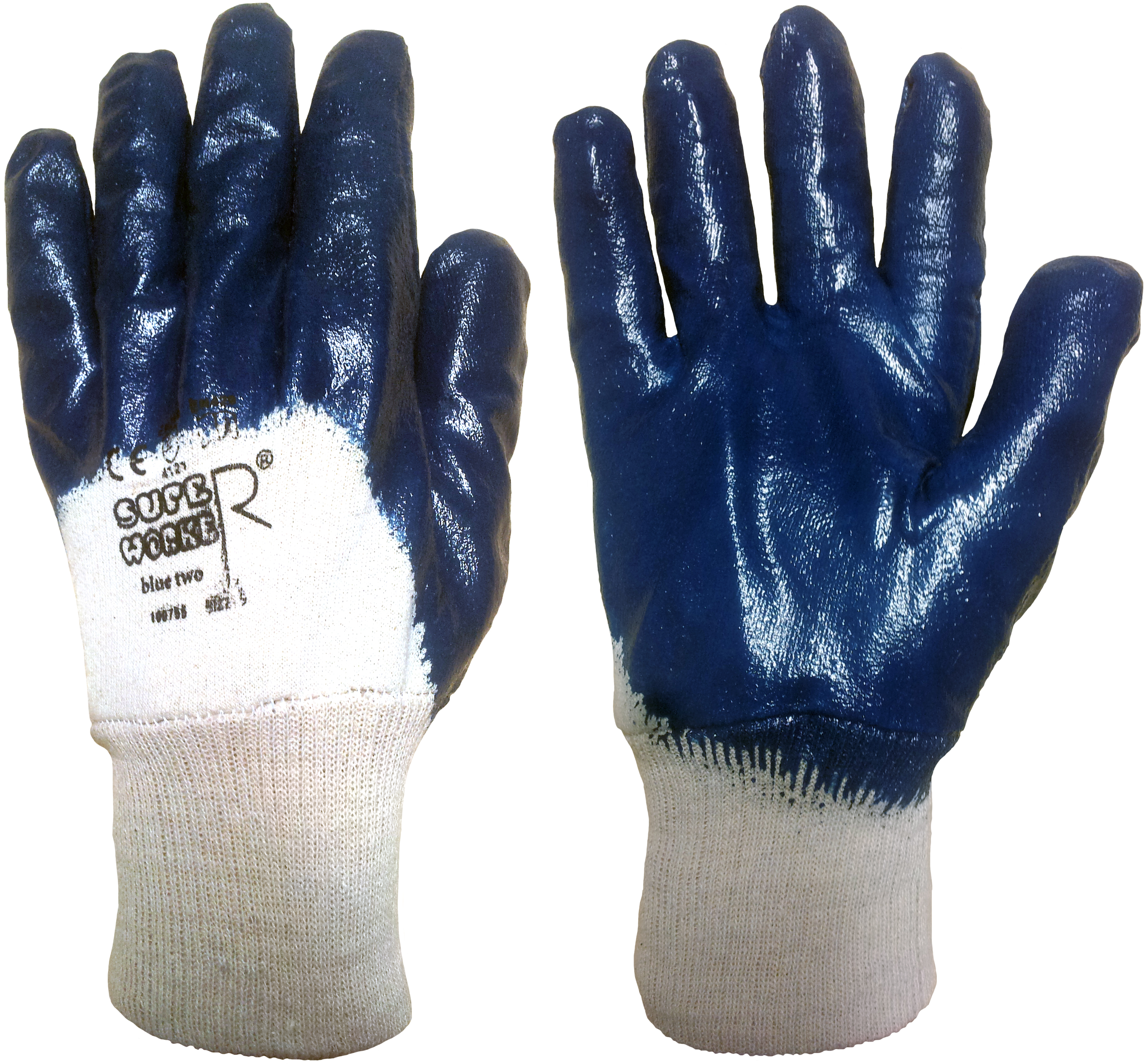 100755 Super Worker nitrile protective gloves blue two with knit cuff