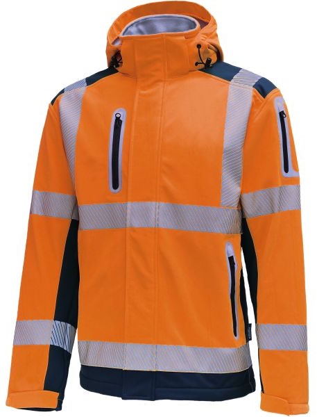 1ixzTu59IOkCk6 Vizwell VW177TO high visibility softshell jacket with hood fluorescent orange navy