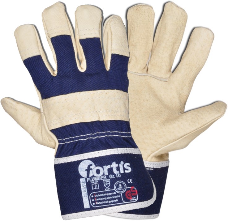 Fortis Classic Plumber Schweinslederhandschuhe blau-beige