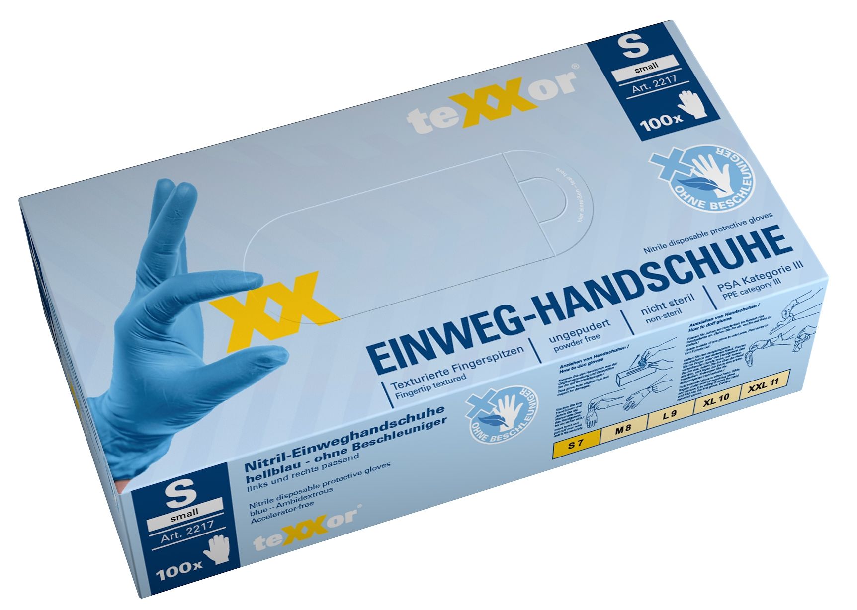 texxor 2217 Nitril-Einweg-Handschuhe OHNE BESCHLEUNIGER hellblau