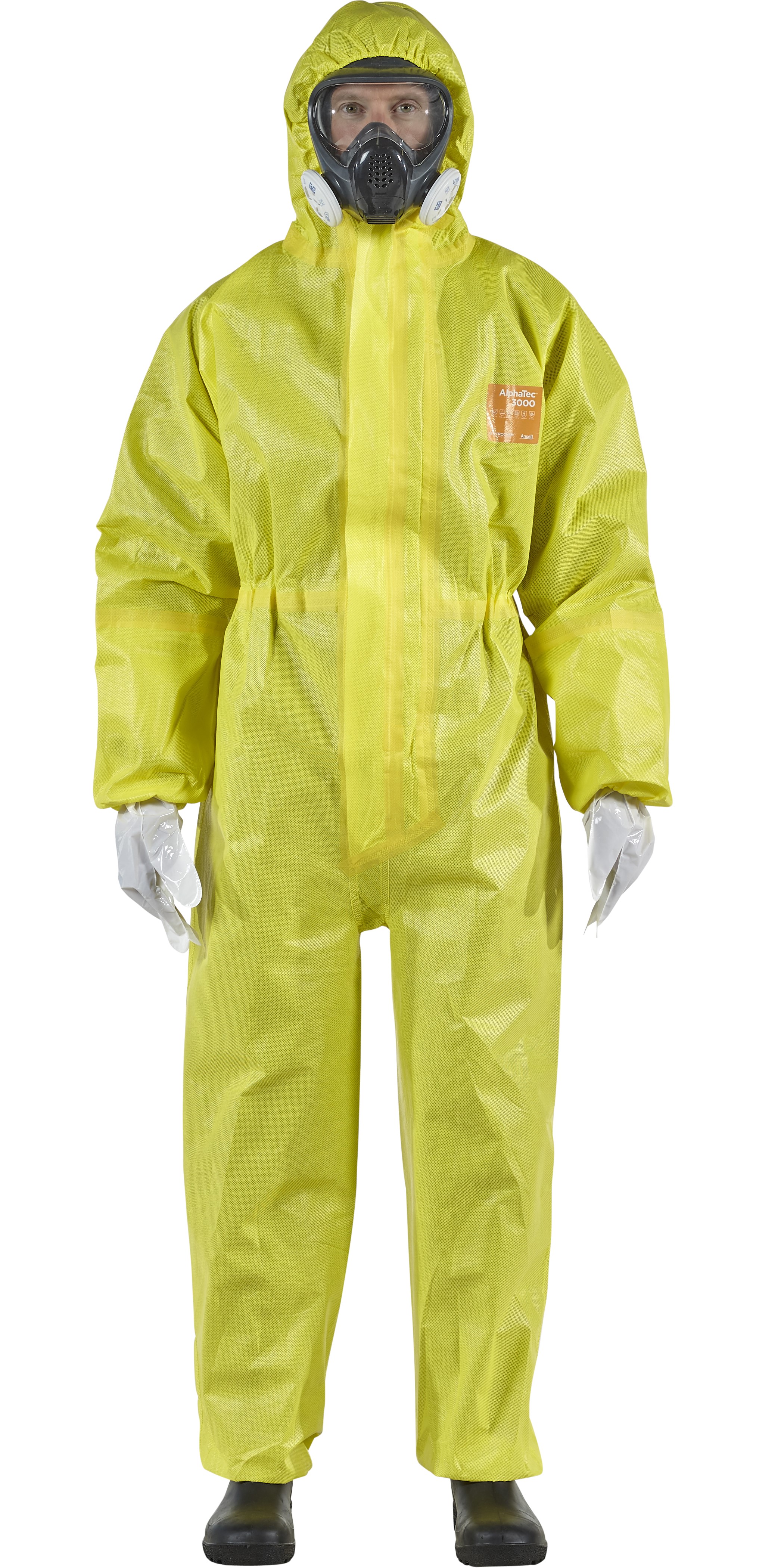 Microchem / AlphaTec 3000 Overall with hood and barrier Ansellgloves model 121 yellow