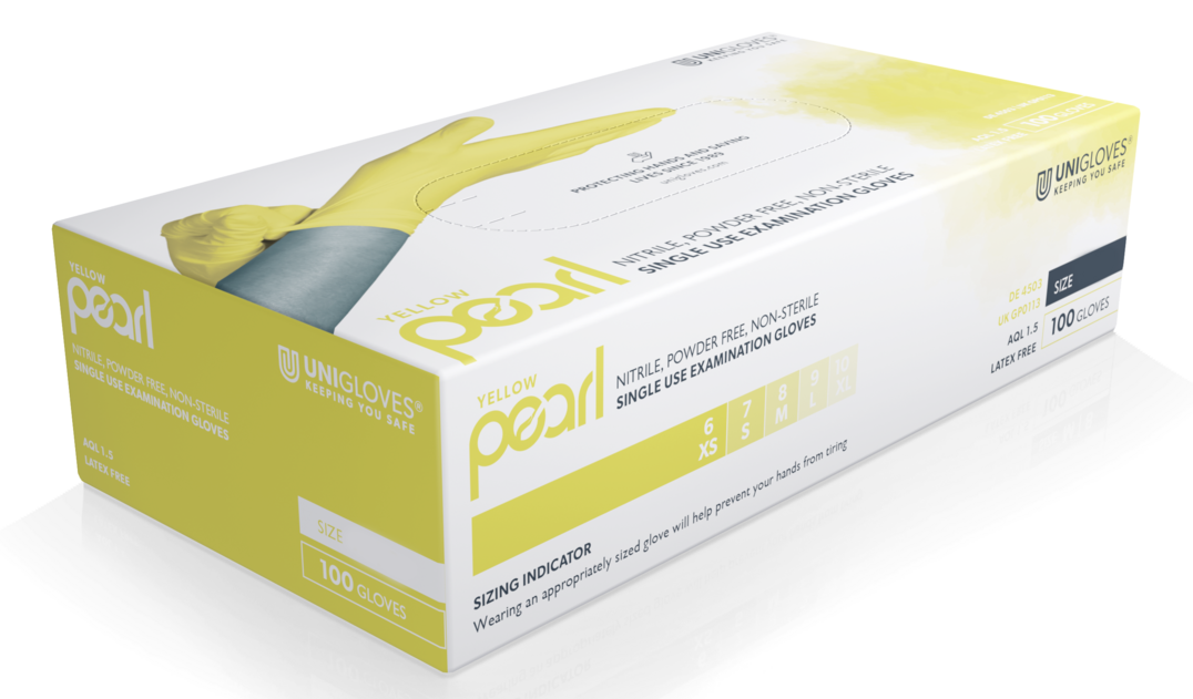 Unigloves Yellow Pearl Nitril-Einweghandschuhe puderfrei