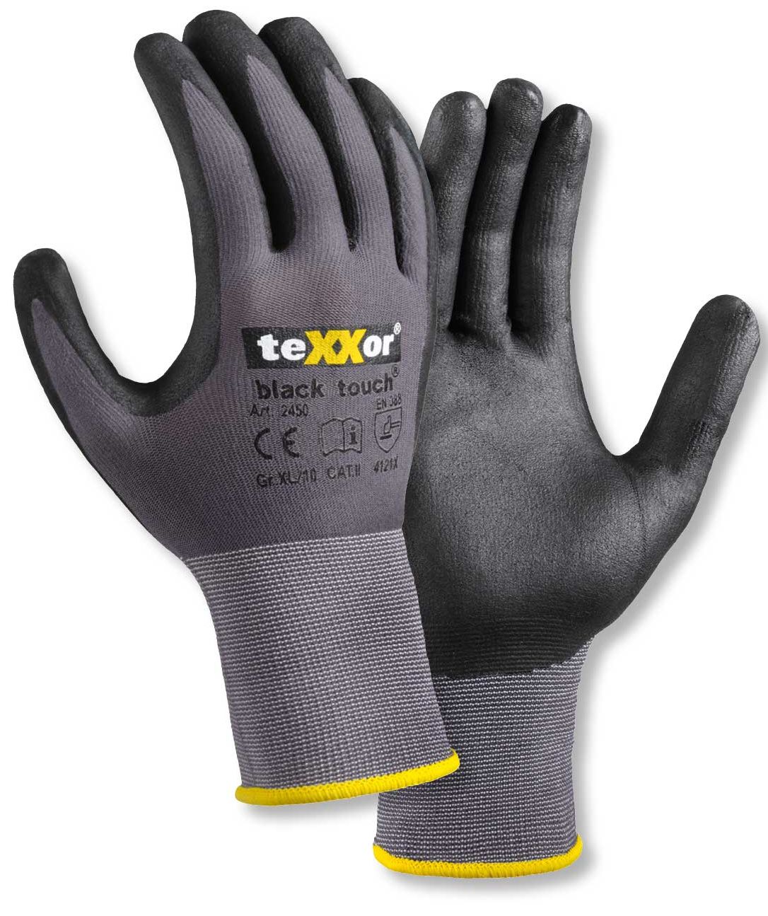 texxor 2450 black touch protective gloves with nitrile coating