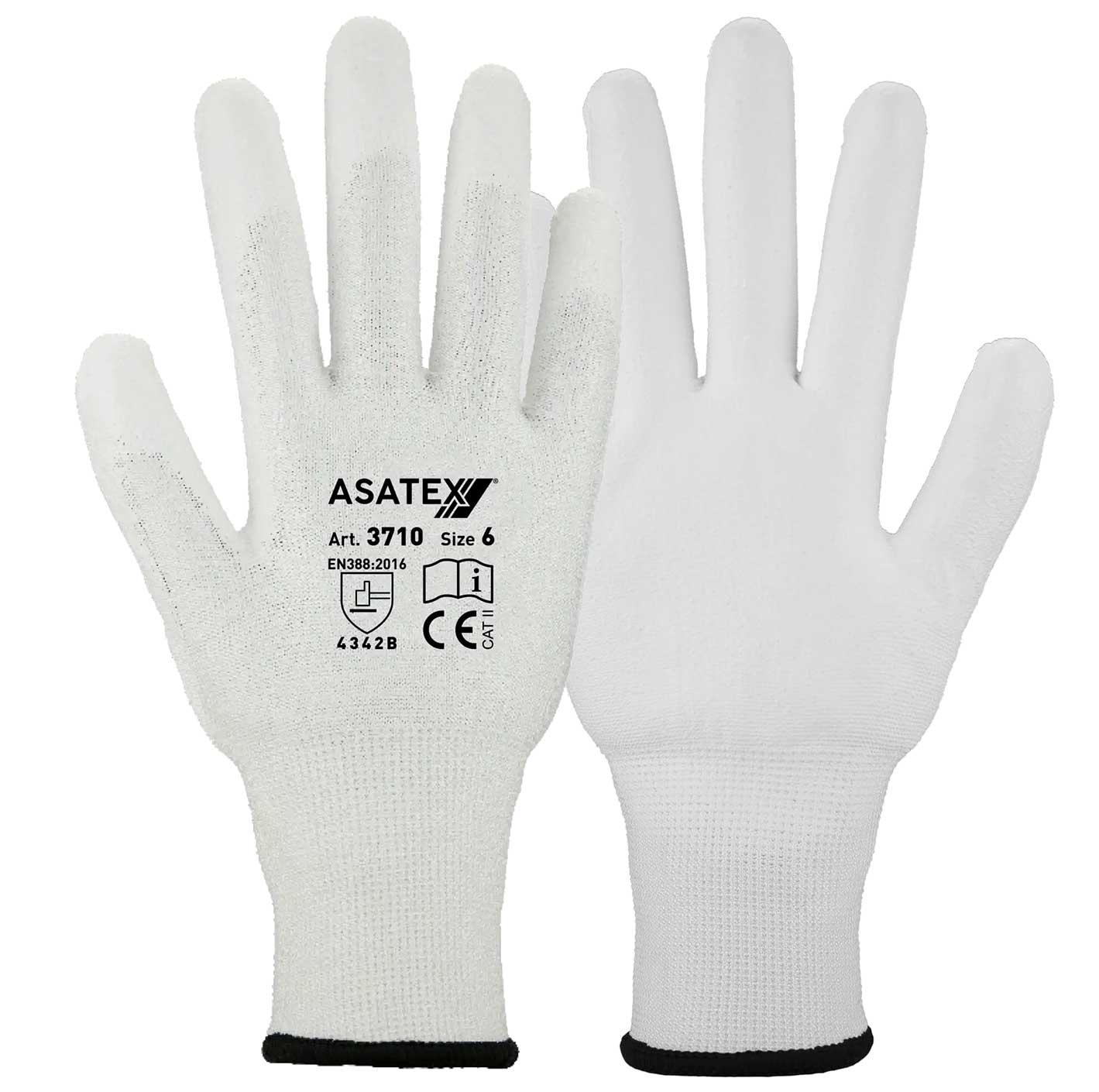 3710 Cut protection gloves white Level 3 with PU-coating