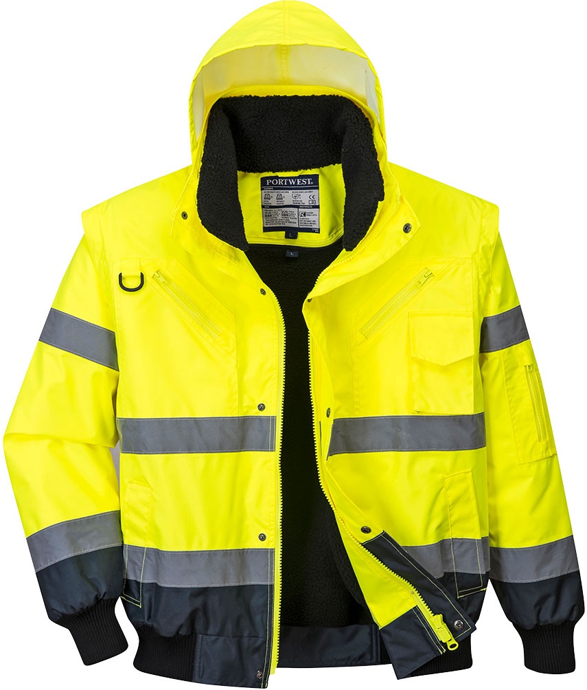 Portwest C465 Contrast 3 in 1 warning bomber jacket lined C465