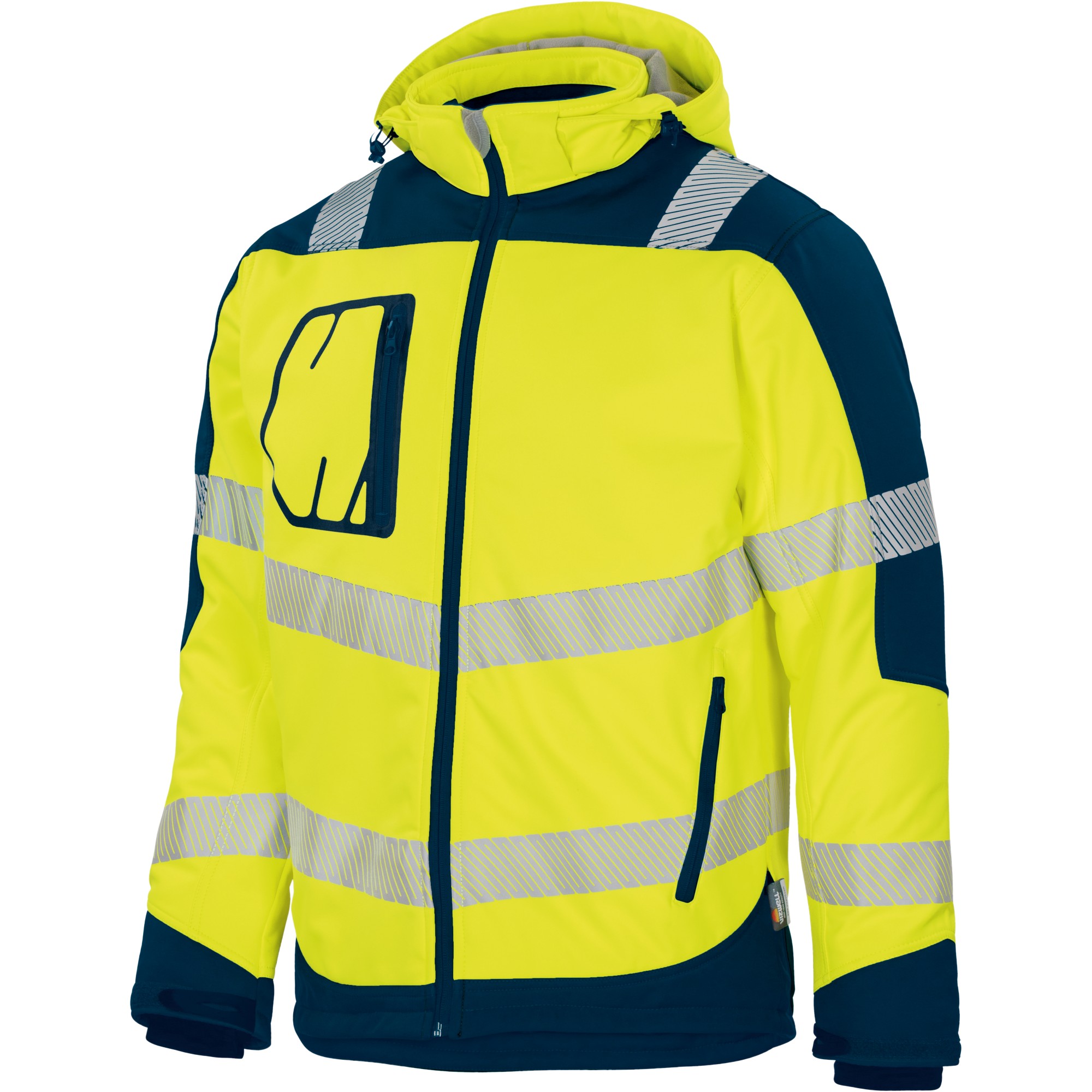 VW268BY_S1 Vizwell VW268BY winter soft shell jacket fluorescent yellow navy