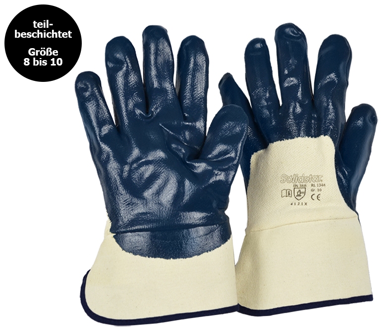 001344-1 Solidstar 1344 Nitril-Schutzhandschuhe ¾-beschichtet Stulpe