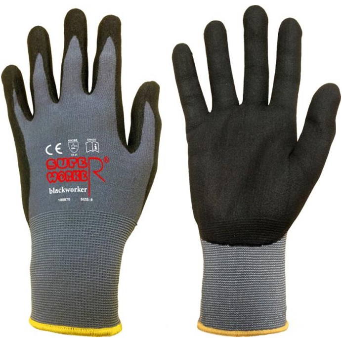 Super Worker blackworker knitted gloves with PU-coating